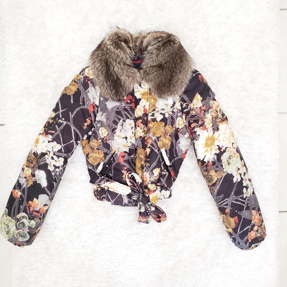 🌺Roberto Cavalli Just Cavalli Floral Tie Puffy Ja